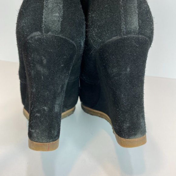 Steve‎ Madden Wedge Ankle Booties 8 Black Suede Leather Tanngoo Lace Up - Picture 4 of 11